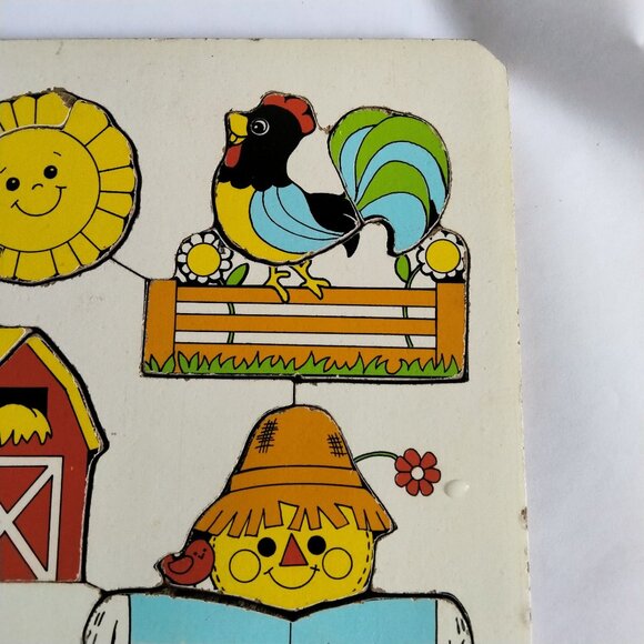 Fisher Price Farm Puzzle  Wooden Scarecrow Barnyard Theme Vintage - Picture 5 of 9